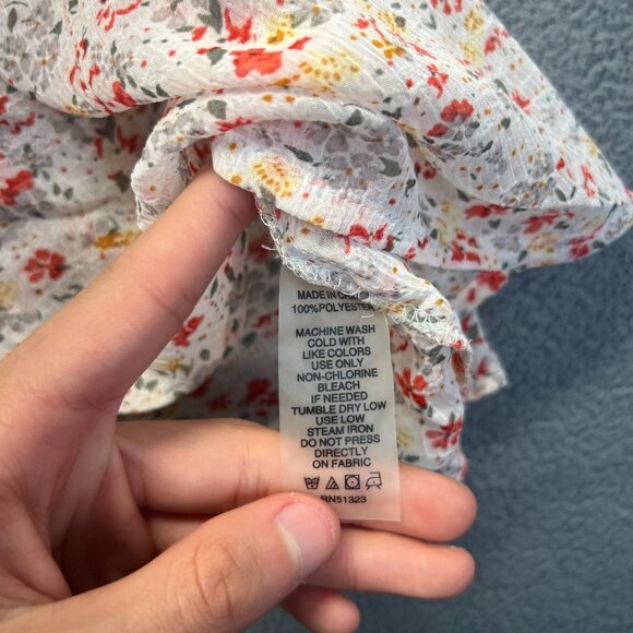 Two by Vince Camuto Floral Peasant Sheer Blouse Large Shirt Tassel Pink Smock - Picture 7 of 10